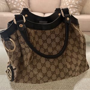 Authentic Gucci Brown Medium GG Canvas Bag Sukey Tote
